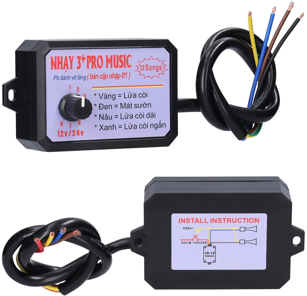 Dailygoods- Hoorncontroller 12-24V - Instelbare Volumeniveaus - 12 Geluidseffecten - Kunststof - Compacte Afmetingen - Lichtgewicht 118g - Claxon