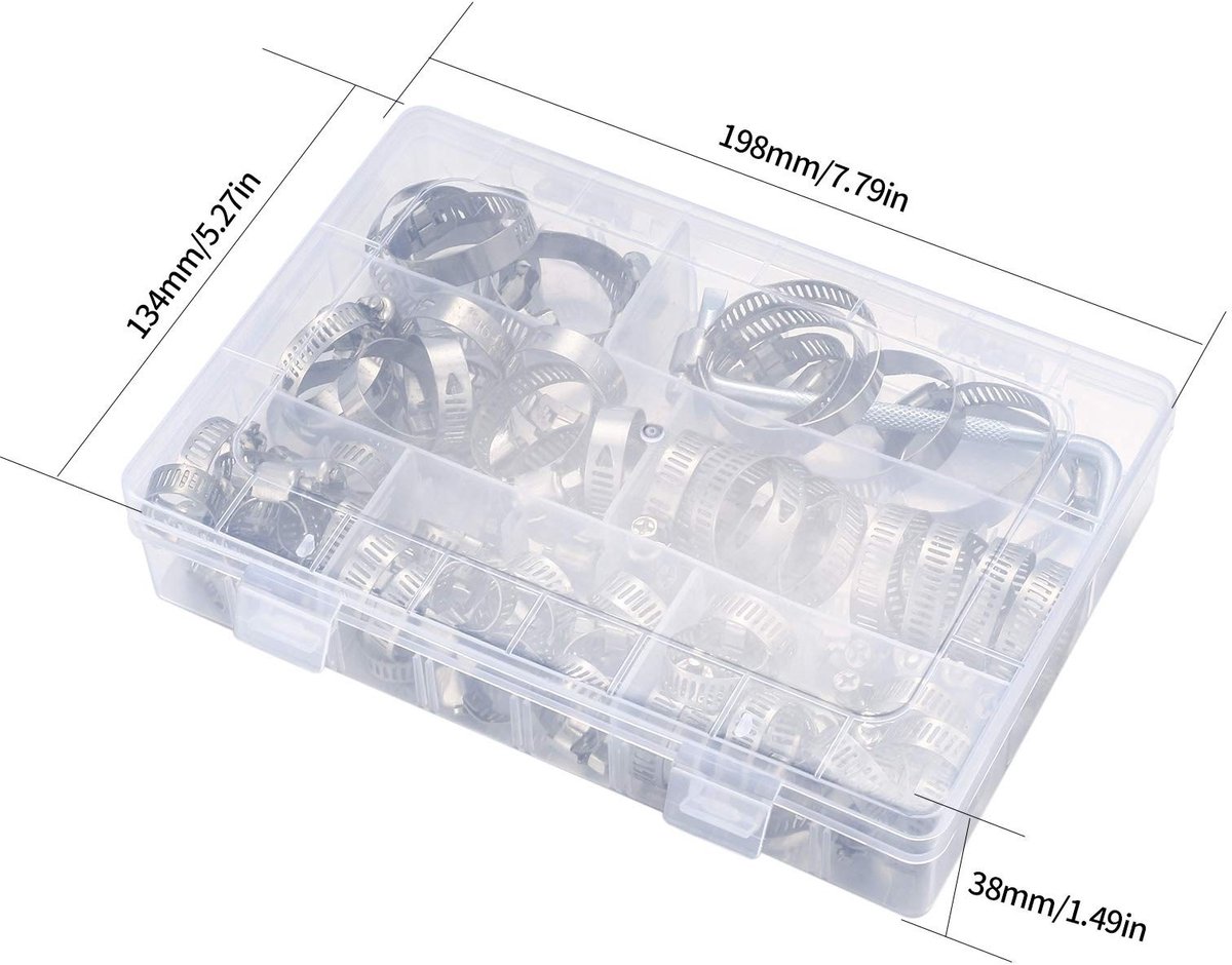Dailygoods- Slangklemmen Set 71 Stuks - Verstelbare Klemmen - Roestvrij Staal 201 - Schroefklemmenset - Opbergdoos - Duurzaam en Corrosiewerend - Klemset