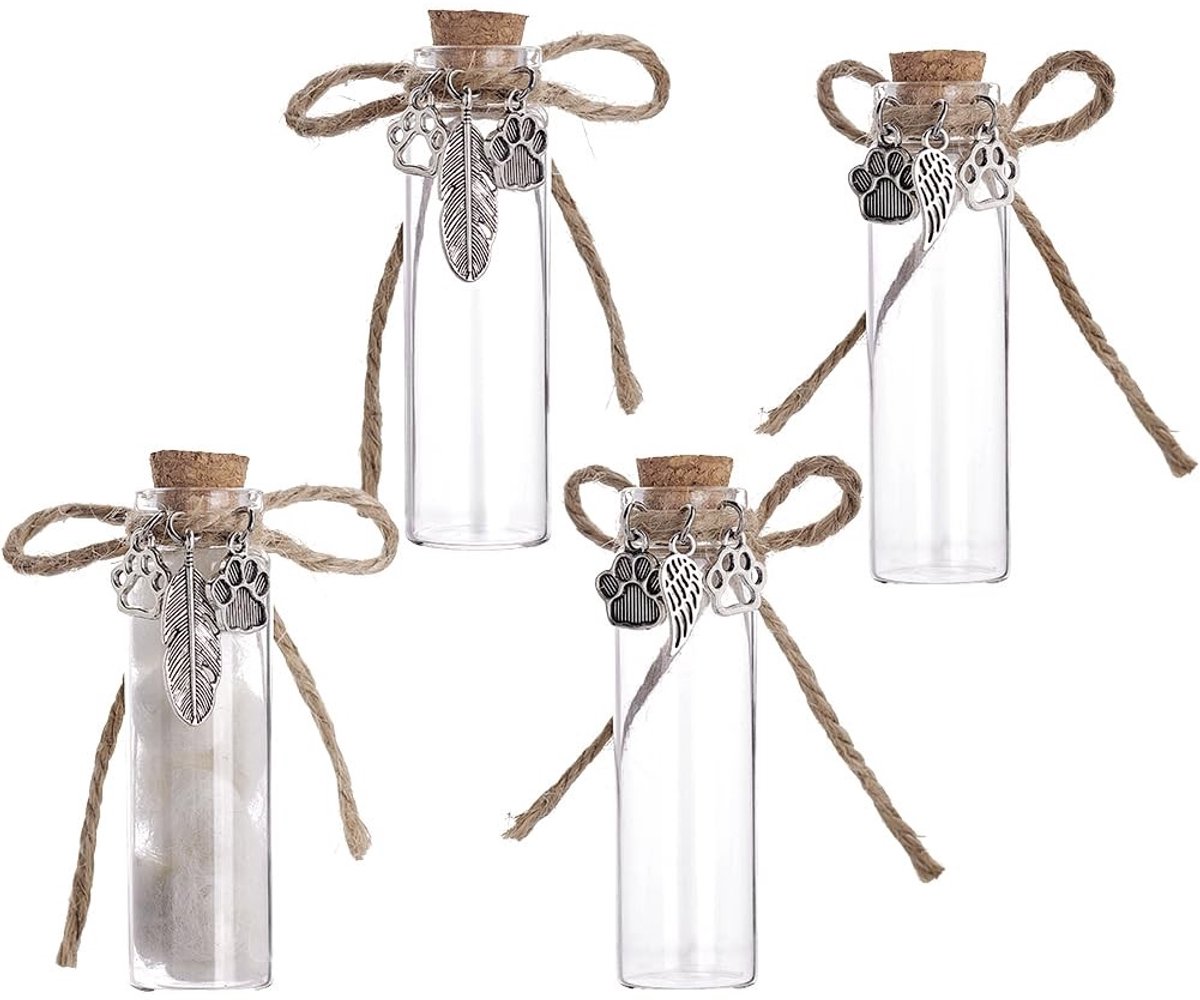 Dailygoods- Gedenkglas 4 Stuks - Herdenkingsfles voor Dierenhaar - Glazen Flesje voor As - Emotioneel Ornament - Helder Glas - Zuilvorm - Herinneringsfles