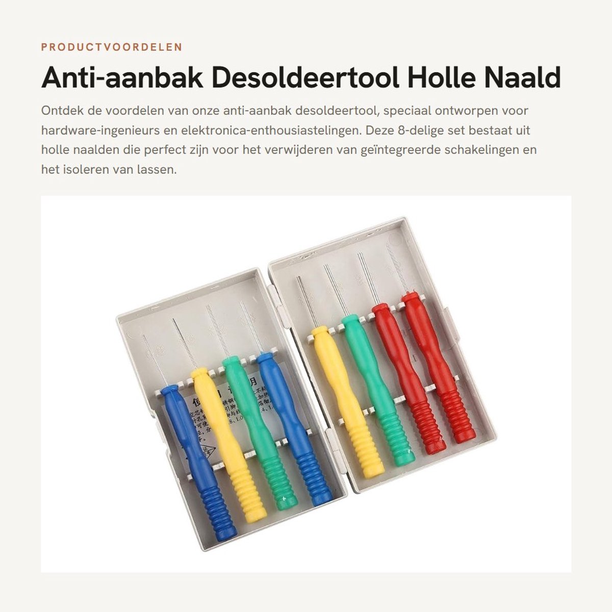 Dailygoods - Anti-aanbak Desoldeertool - Holle Naald - Roestvrijstaal - Voor IC-extractie - Voor elektronische componenten - 8 stuks