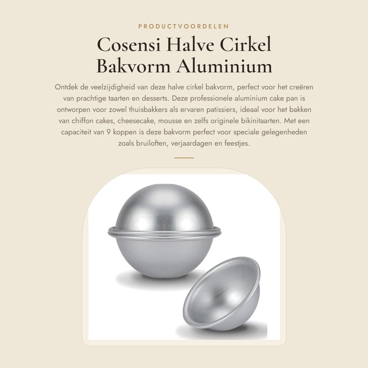 Dailygoods- Bakvorm 9 cm Halve Cirkel - Aluminium - Professionele Cakevorm - Vaatwasserbestendig - Voor Cheesecakes/Mousse - Gelijkmatige Verwarming - Taartvorm