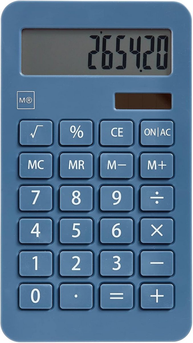 Zonne rekenmachine - Bureau rekenmachine - Dagelijkse berekeningen - Grote toetsen - 10 cijfers - Blauw