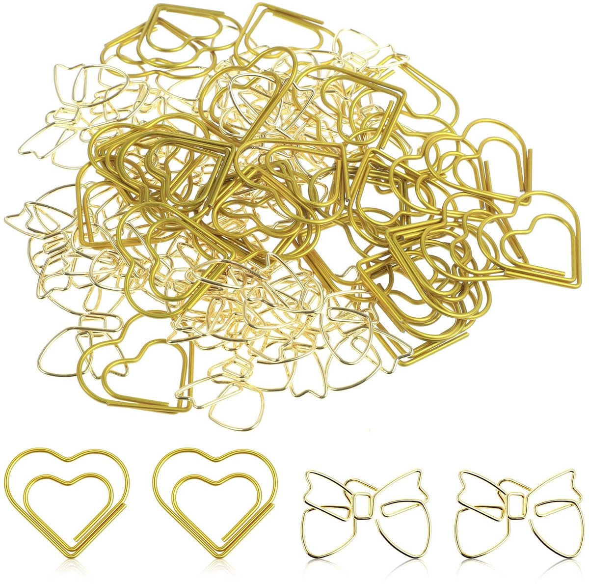 Dailygoods- Paperclips Goud 60 Stuks - Hart/Vlinder Vorm - Metalen Vouwklemmen - Kantoor/Klaslokaal - Compact Formaat - Zinklegering - Kantoorclips