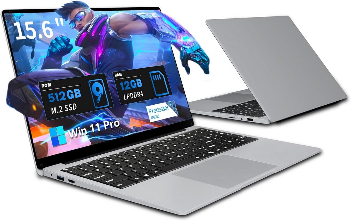 Notebook 156 inch - Laptop Full HD - Dagelijks Gebruik - Lichtgewicht Ontwerp - 12GB RAM 512GB SSD - Zwart