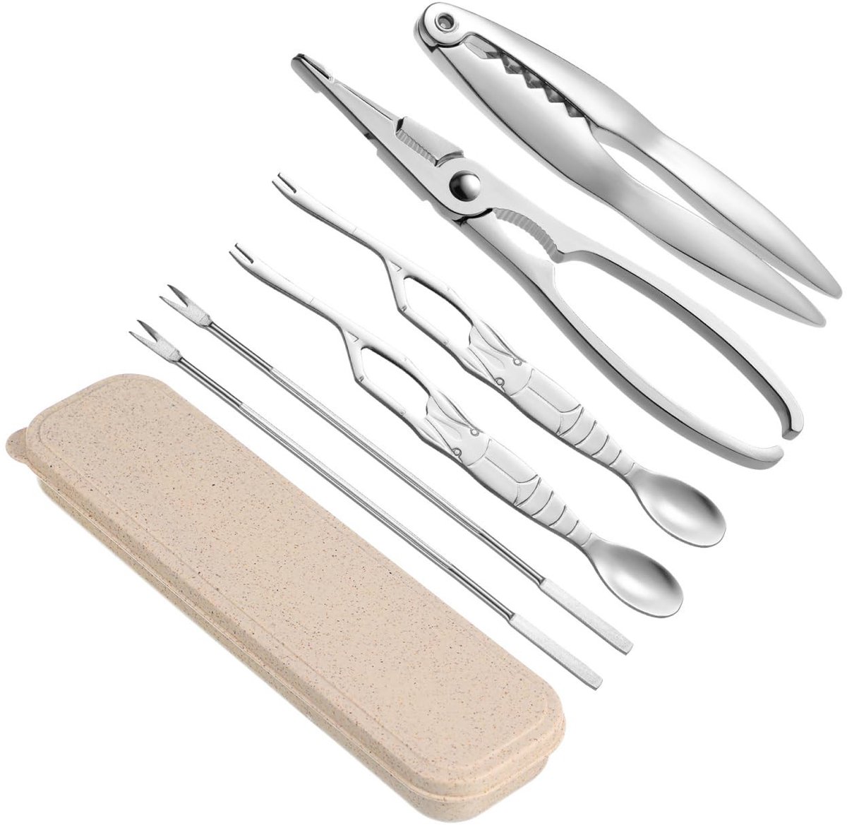 Dailygoods- Krabgereedschap Set - 6 Delig - Roestvrij Staal - Zeevruchten Schaar - Kreeft Vorken - Opbergtas - Duurzaam Gebruik - Zeevruchten Gereedschap