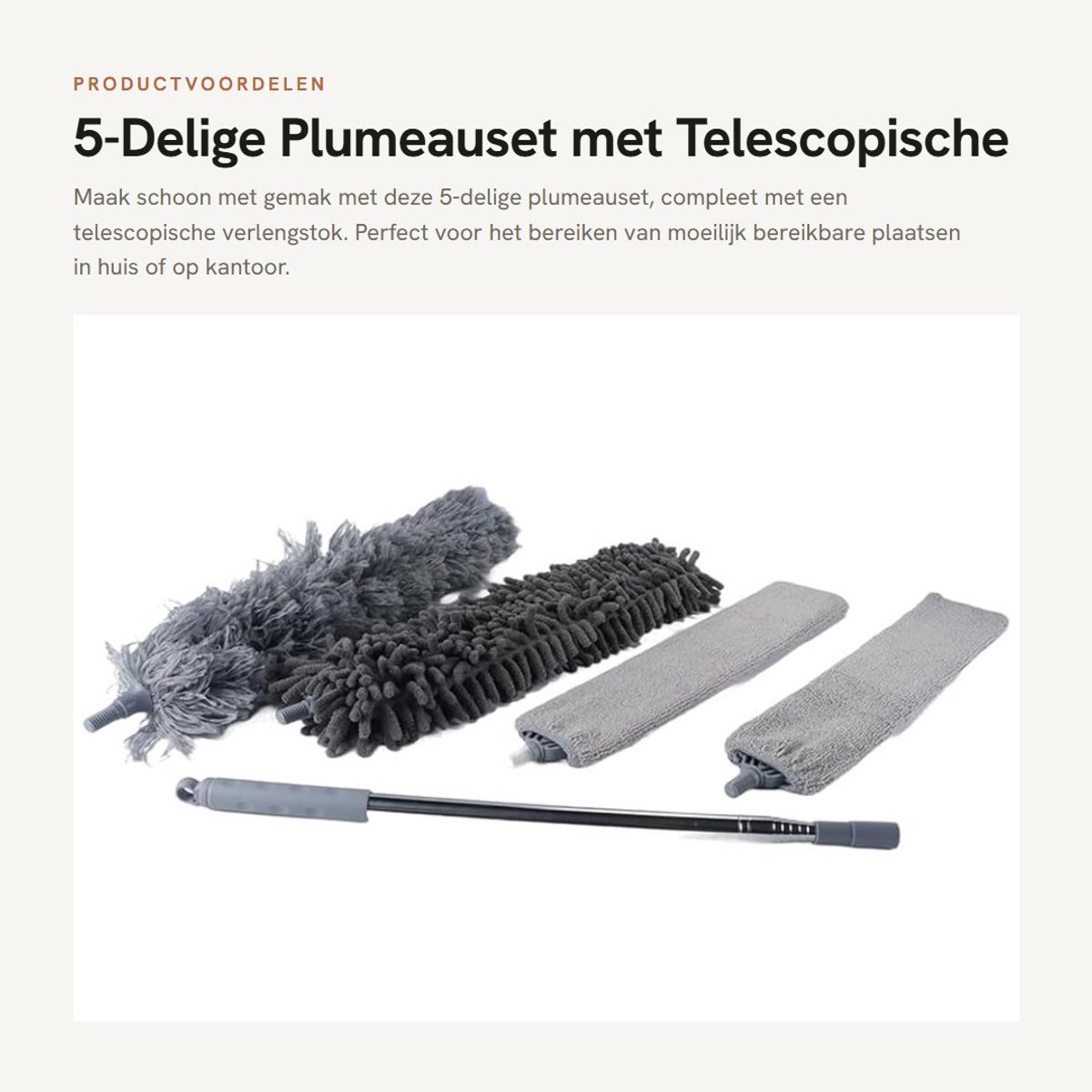 Dailygoods - 5-Delige Plumeauset met Telescopische Verlengstok