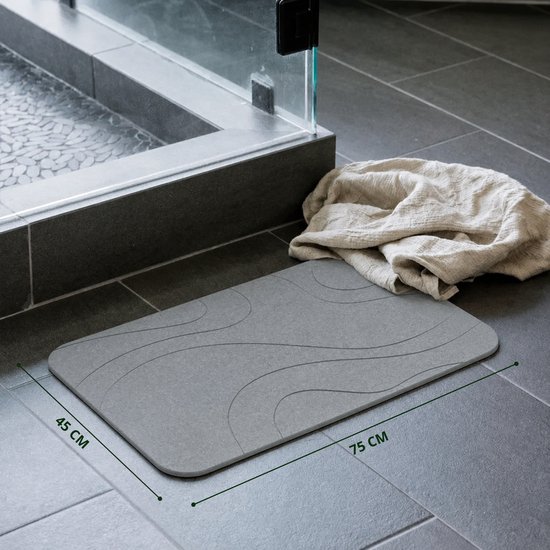 XL Diatoom Steen Badmat - Natuurlijk Sneldrogend - Hygiënisch - Anti Schimmel Anti Slip en Stijlvol 75x45cm – Droog in Seconden