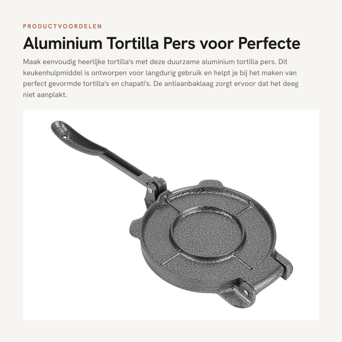 Dailygoods- Tortillapers Gietijzer 30cm - Antiaanbak - Duurzaam - Hittebestendig - Keukenbenodigdheden - Voor Perfecte Tortilla's - Deegpers