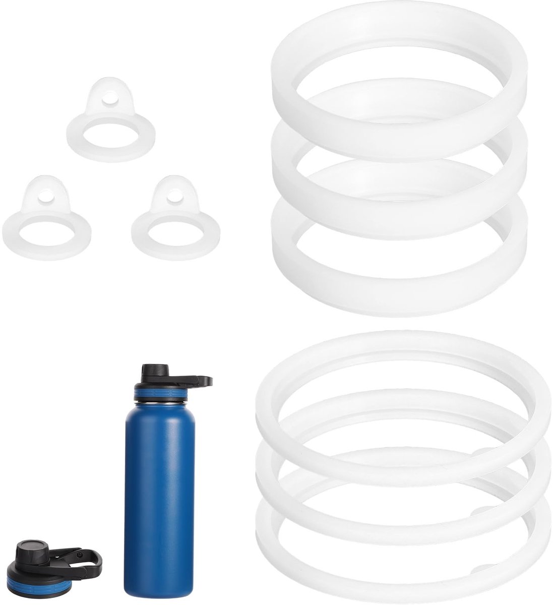Dailygoods- Waterflespakkingen 9st - Siliconen - Vervangende Onderdelen - Thermoflask - Rietje Deksel - Puff Tuitdeksel - Wit - Waterfles