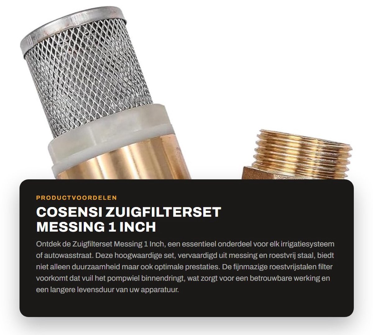 Dailygoods- Zuigfilterset Hoogwaardig Messing - Voetventiel 1 Inch - Terugslagklep - Slangaansluiting 25mm - Fijnmazig RVS Filter - Irrigatiesysteem - Filterset
