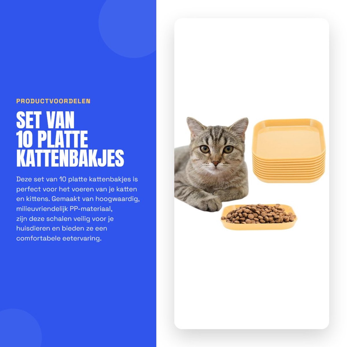 Dailygoods- Kattenbakje 10 Stuks - Kattenvoerbak - Kattenschaal - Platte Eetbak - Milieuvriendelijk PP-Materiaal - Veilig voor Kittens