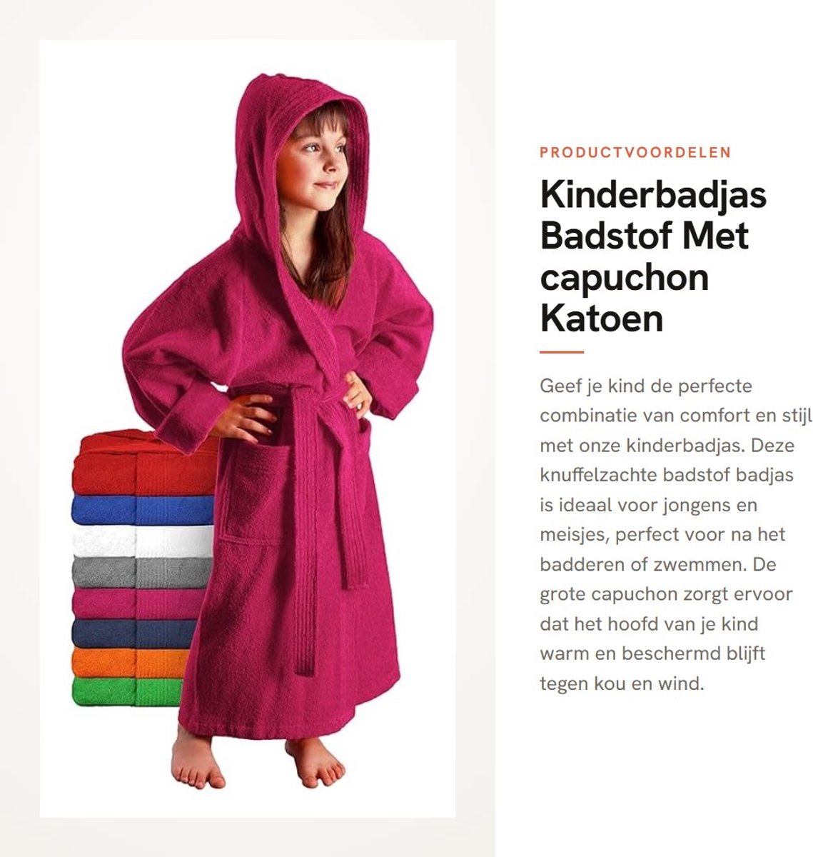 Dailygoods - Kinderbadjas - Badstof - Met capuchon - Katoen - Knuffelzacht - Geschikt voor