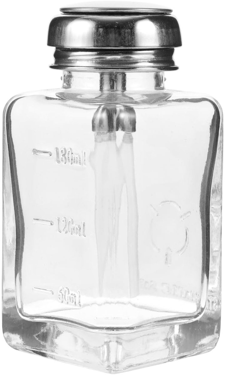 Dailygoods- Pompdispenser 180 ml - Glazen Pompfles - Nagellakverwijderaar - Transparante Dispenser - Schokbestendig - Ideaal voor Reizen