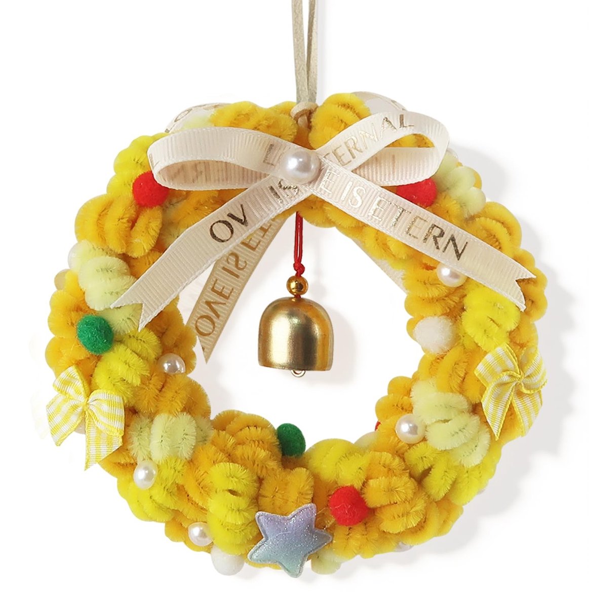Dailygoods - Gele Kerstkrans Handwerkdecoratieset met 151 Pijpenragers en Pompons