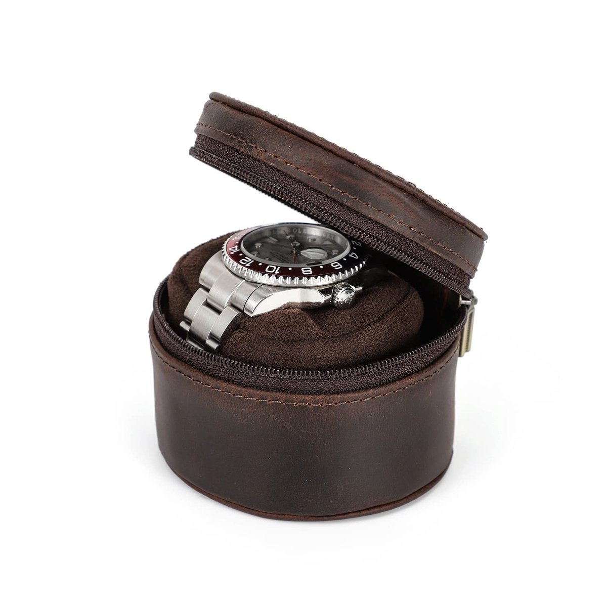 Dailygoods- Horloge Doos Leren Cilinder - Reisvriendelijk - Draagbare Opbergdoos - Premium Volnerfleer - Duurzaam - Voor Mechanische Horloges - Horlogeopbergdoos