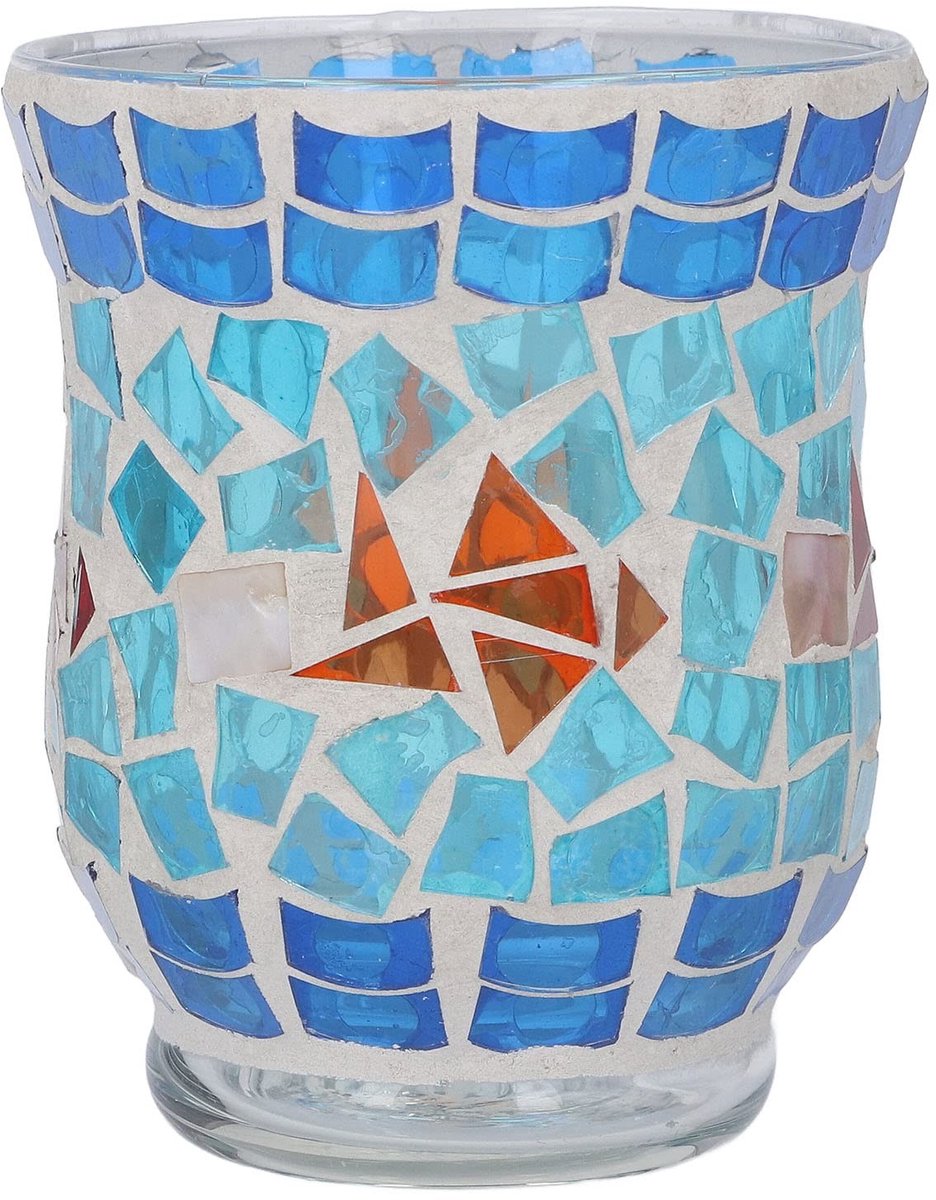 Dailygoods- Theelichthouder Handgemaakt - Mozaïekglas - Blauwe Kandelaar - Romantisch Licht - Decoratie - Uniek Ontwerp