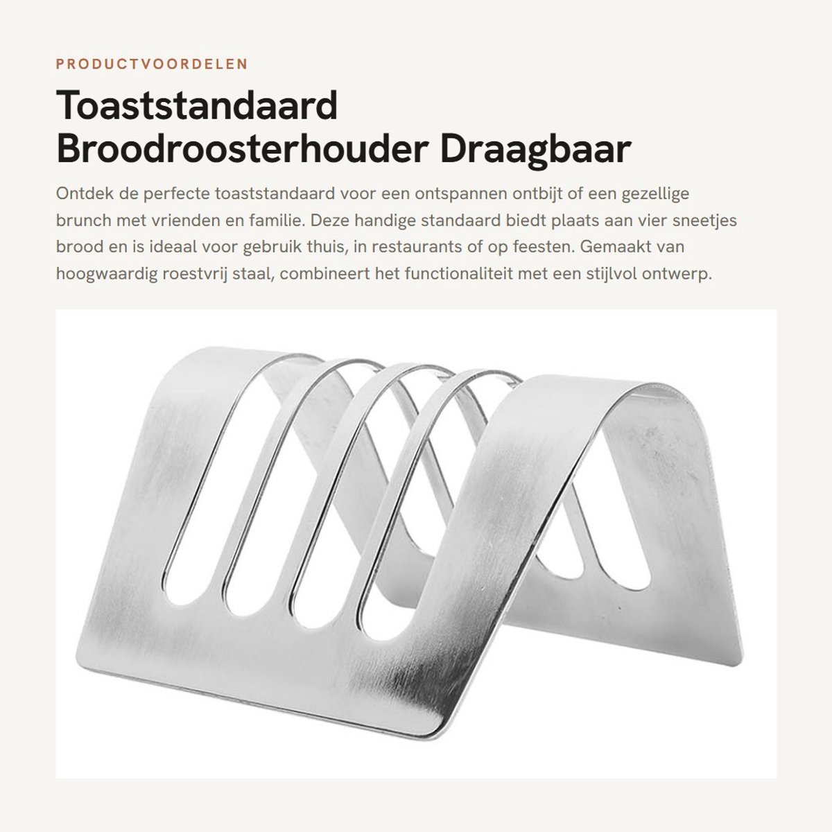 Dailygoods- Toaststandaard 4 Sleuven Broodroosterhouder Draagbaar Koelrooster Roestvrij Staal Ontbijtserveren Eenvoudig te Reinigen Broodhouder