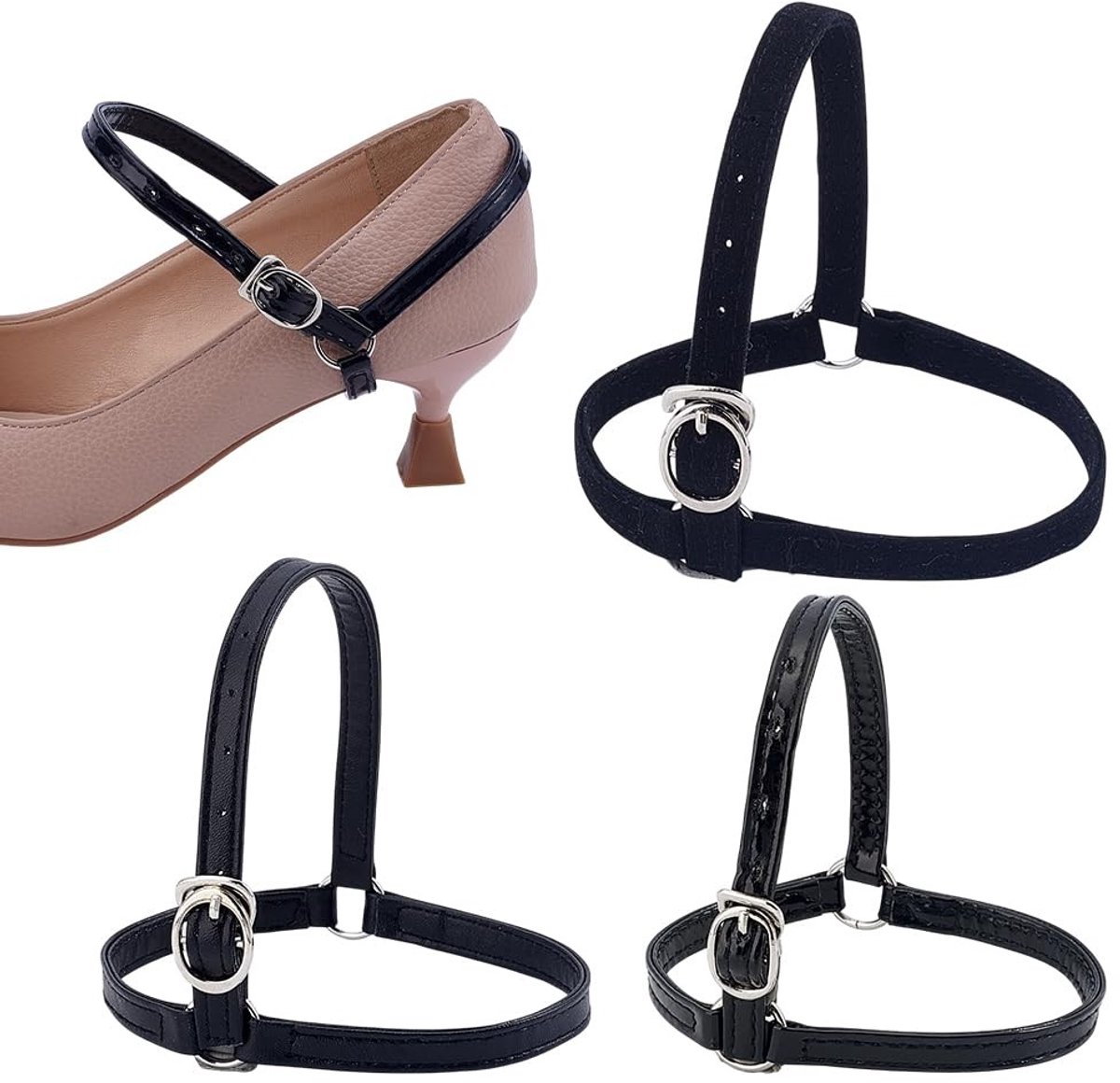 Dailygoods- Schoenriem Verstelbaar - 3 Sets Hoge Hak - Imitatieleer - Antislip - Hoge Hakken - Afneembare Enkelbandjes - Duurzaam - Schoenveter