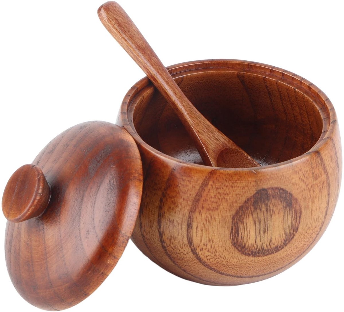 Dailygoods- Kruidendoos Houten Bewaarder - Kruidendoos Met Deksel - Tafelzout - Gastronomische Zouten - Kruiden - Inclusief Lepel - Specerijdoos