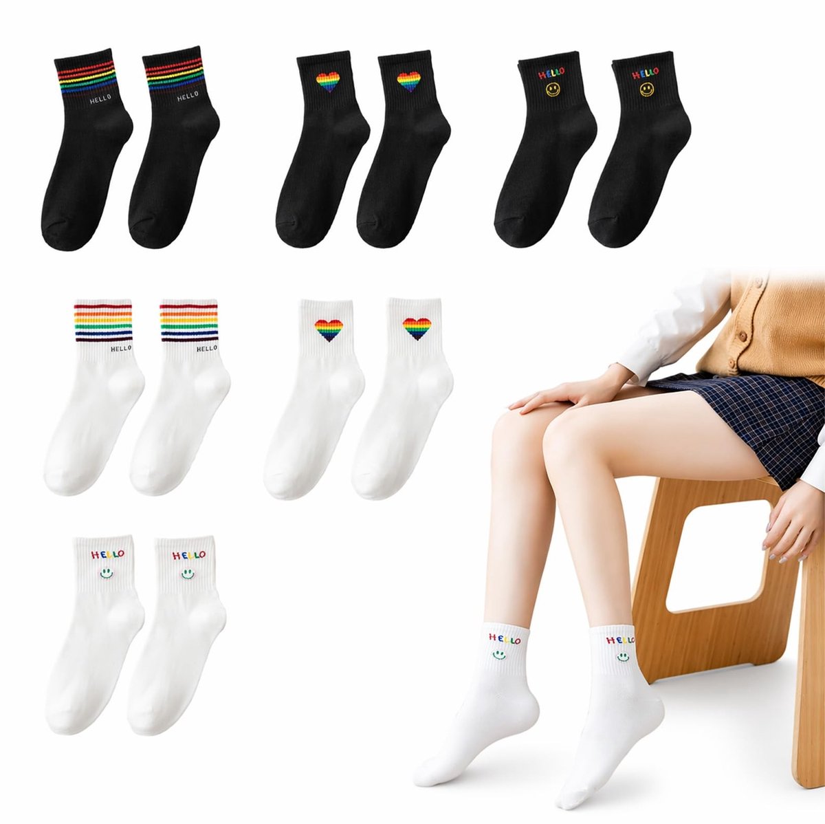 Dailygoods- Sokken - Zachte en Warme Regenboog Sokken - 6 Paar - Comfortabele Sportsokken - Ademend - Ideaal voor Pride Day - Regenboogsokken