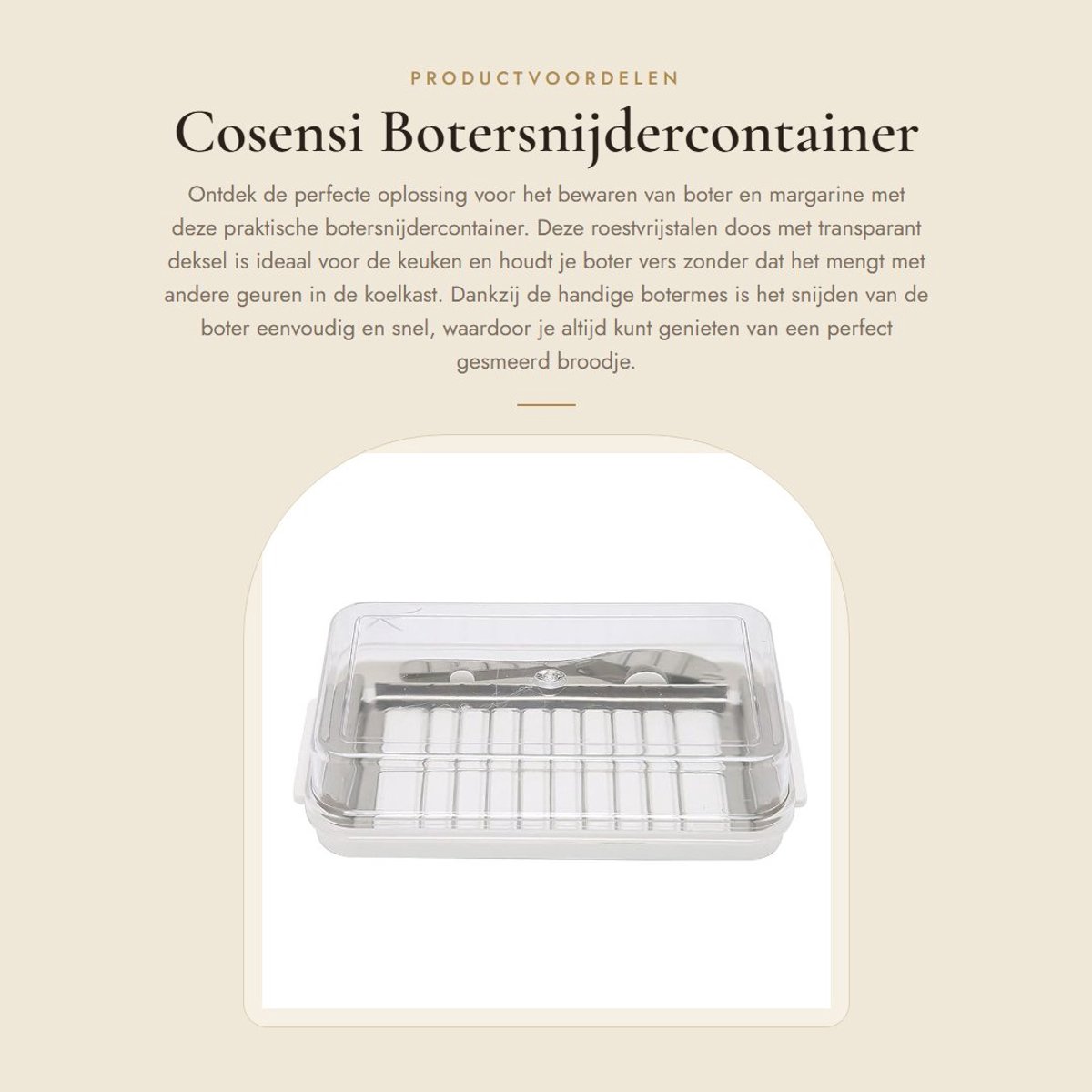 Dailygoods- Botersnijdercontainer Roestvrijstalen - Boterdoos - Kaasopslagcontainer - Transparant Deksel - Botermes - Comfortabel Snijden