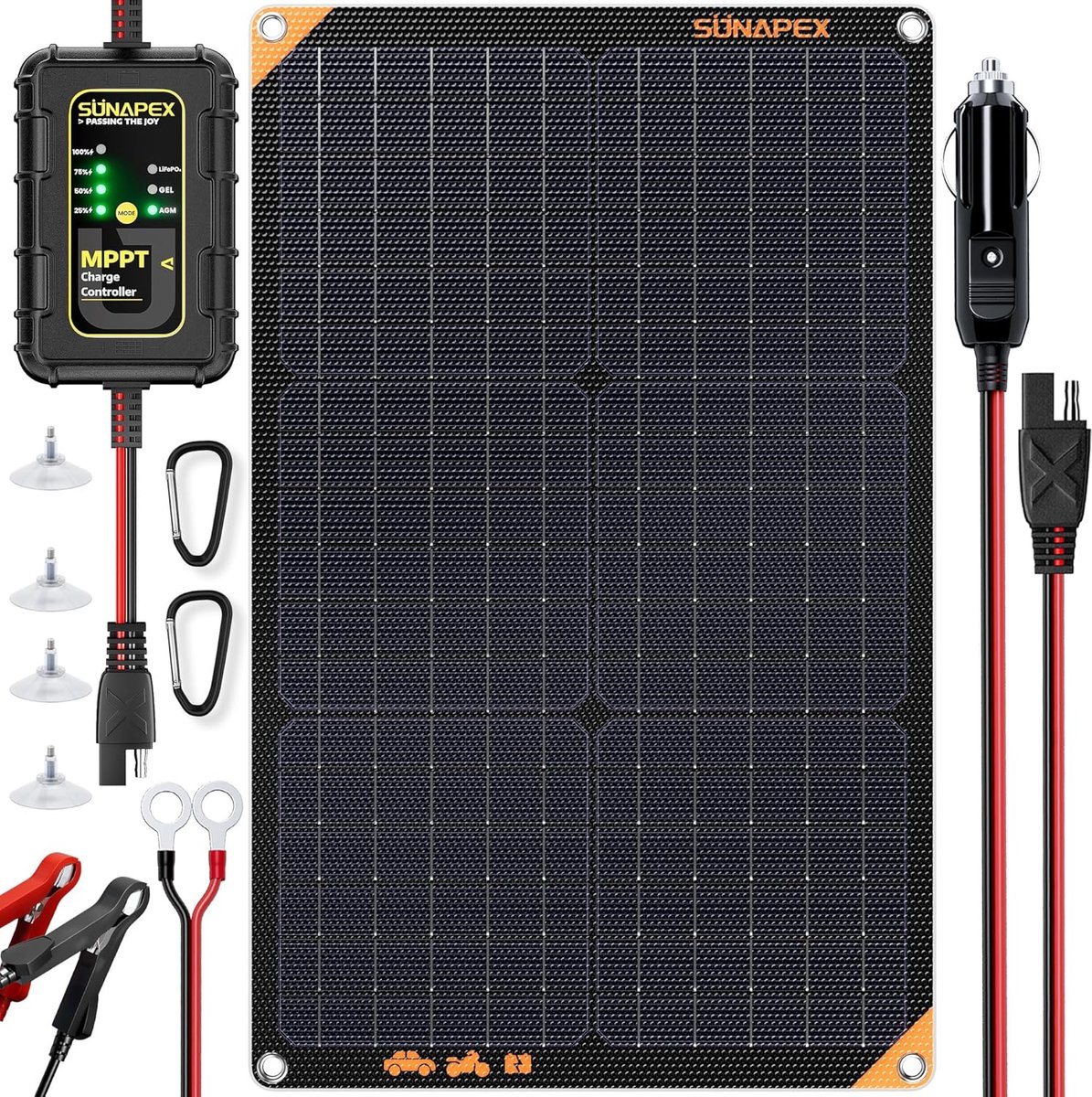 Flexibel Zonnepaneel - Acculader Onderhouder - Batterij Onderhoud - MPPT Laadregelaar - 30 Watt - Zwart