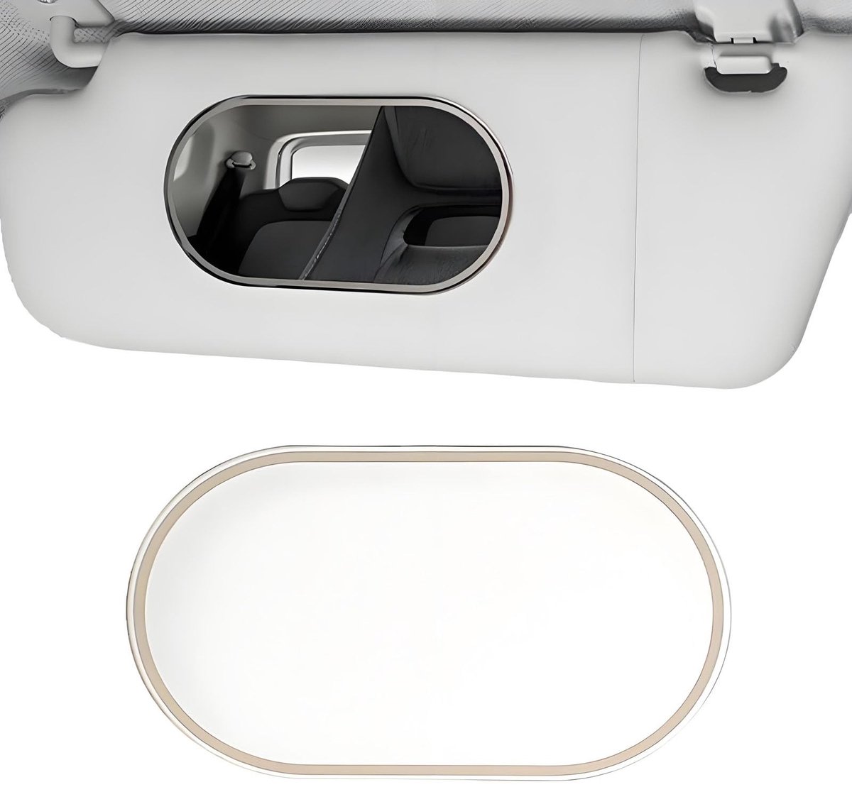 Dailygoods- Zonneklepspiegel HD - Roestvrij Staal - Universele Make-upspiegel - Auto-interieur - Ellips 14,9 x 8 cm - Klein om te Lijmen