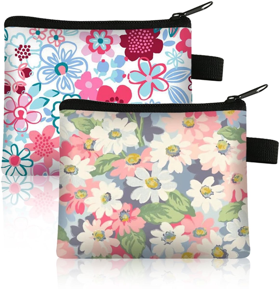 Dailygoods- Damesportemonnee 2 stuks - Bloemenpatroon - Kleine Portemonnee - Munthouder - Mini-tas voor Munten - Duurzaam Polyester 13,5 x 11 cm