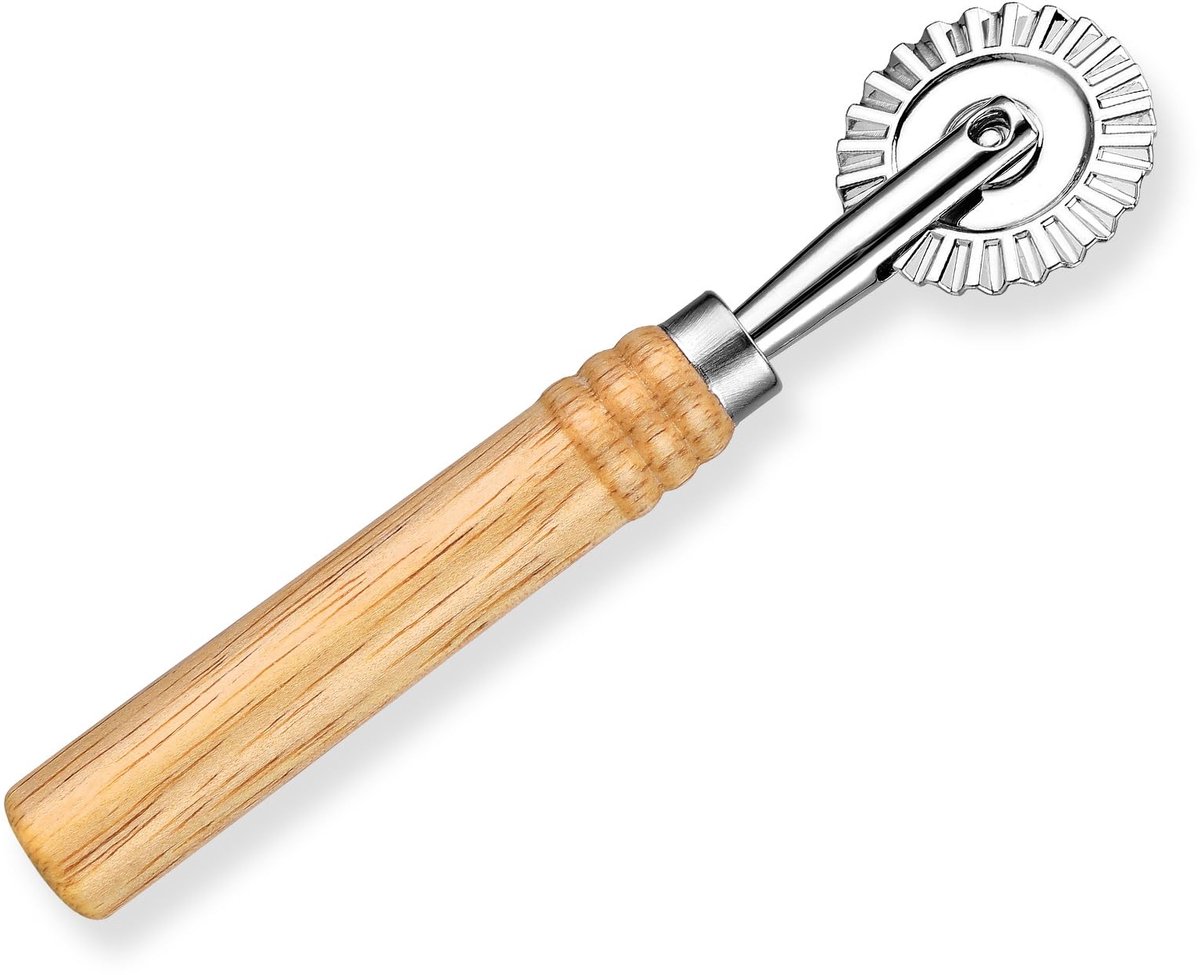 Dailygoods- Deegsnijder met houten handvat - Deegsnijder roller - Gekarteld deegwiel - Geschikt voor koekjes/noedels - Duurzaam materiaal - Afmetingen 16x3,8 cm - Pastasnijder