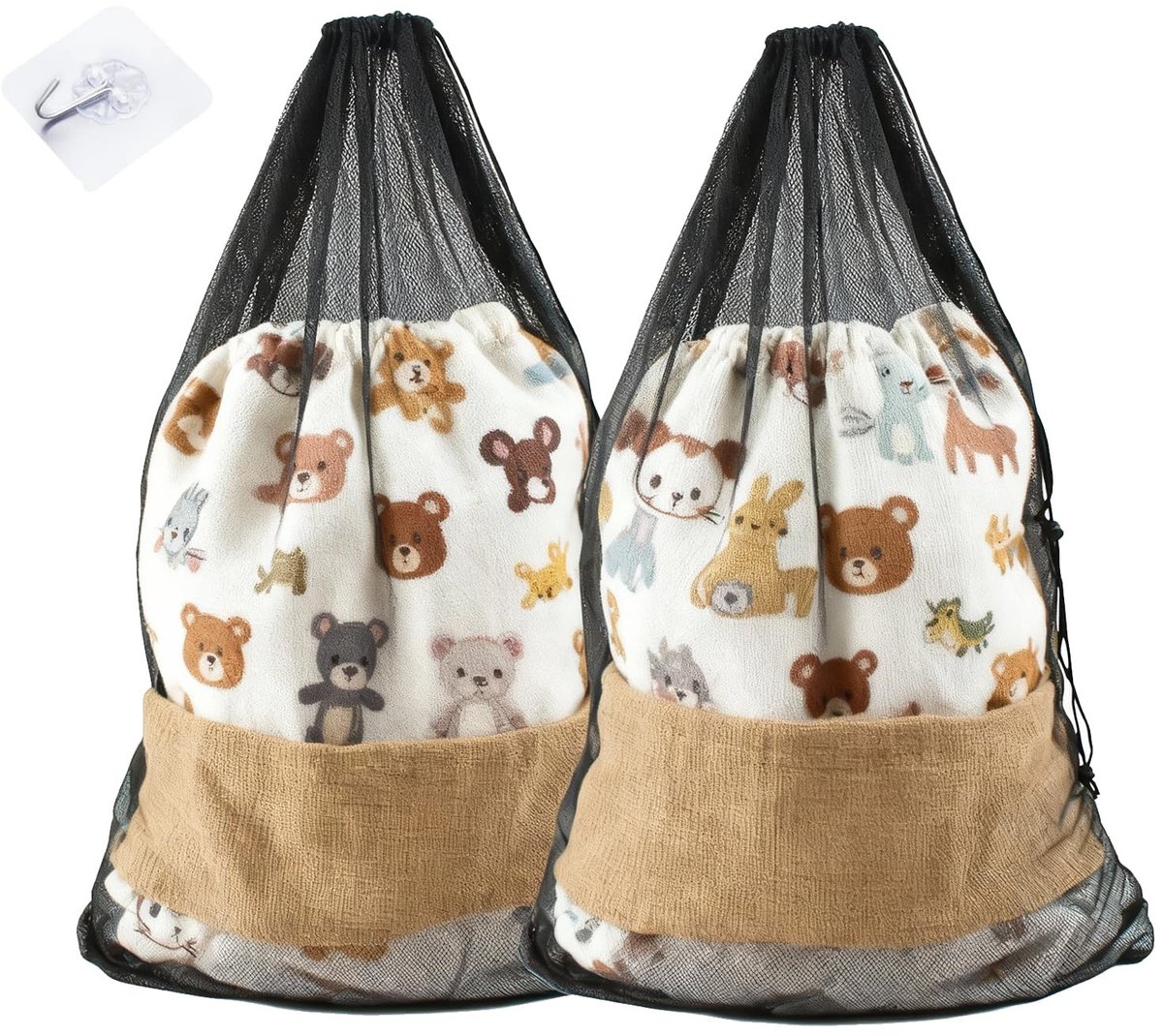 Dailygoods- Wasnet XXL - 2 stuks - 70 x 90 cm - Fijnmazig - Waszak voor Kleding - Waszak voor Beddengoed - Met Trekkoord en Haken