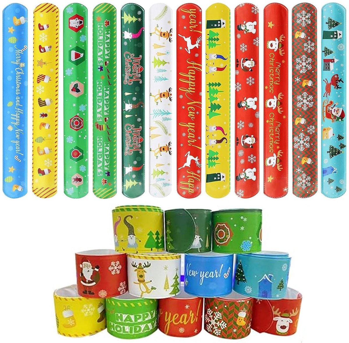 Dailygoods- Slaparmbanden 48 stuks - Kleurrijke Klikarmbanden - Kerstklikarmbanden - Verjaardagscadeaus - PVC - 22 × 3 cm