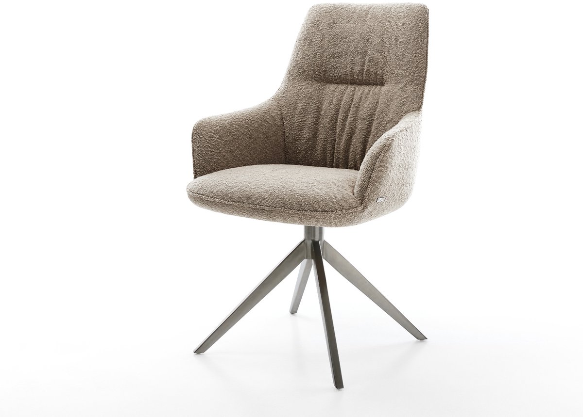 Eetkamerstoel Zelia-Flex met armleuning kruisframe breed grafiet bouclé mud 360° draaibaar rocker-functie pocketveer kern