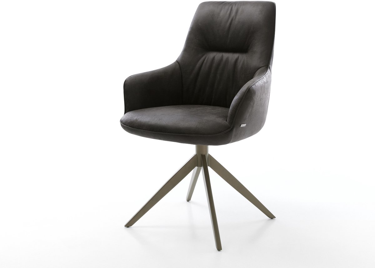 Eetkamerstoel Zelia-Flex met armleuning kruisframe breed afwerking met titanium microvelours antraciet vintage 360° draaibaar rocker-functie pocketveer kern