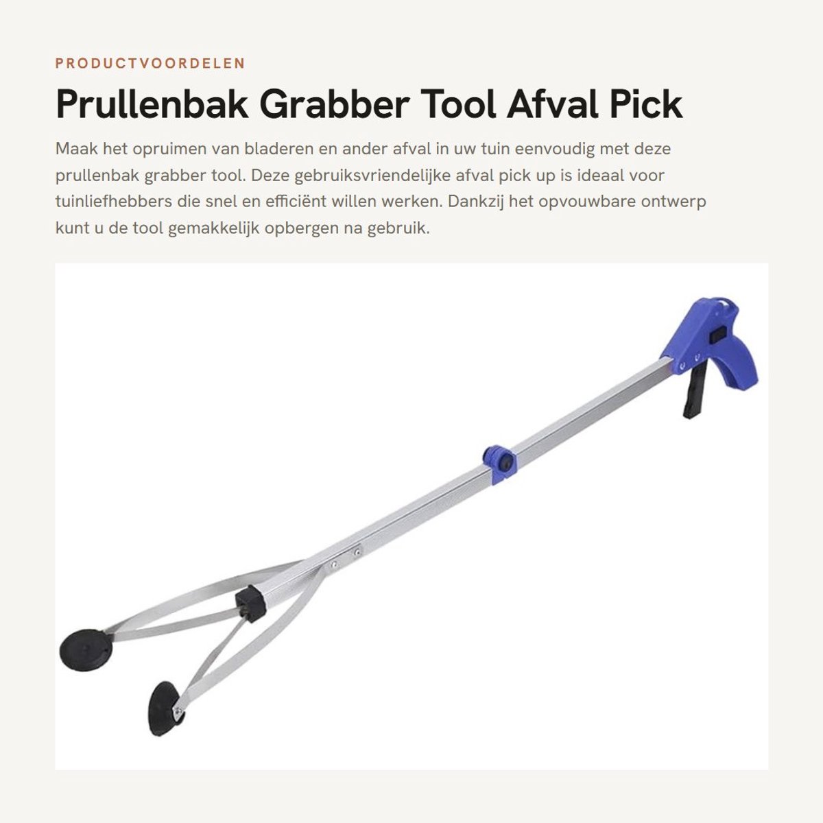 Dailygoods - Prullenbak Grabber Tool - Afval Pick Up - Eenvoudig Opvouwbaar - Blauw Handvat - Tuin Bladeren - Gebruiksvriendelijk - Ergonomisch Ontwerp