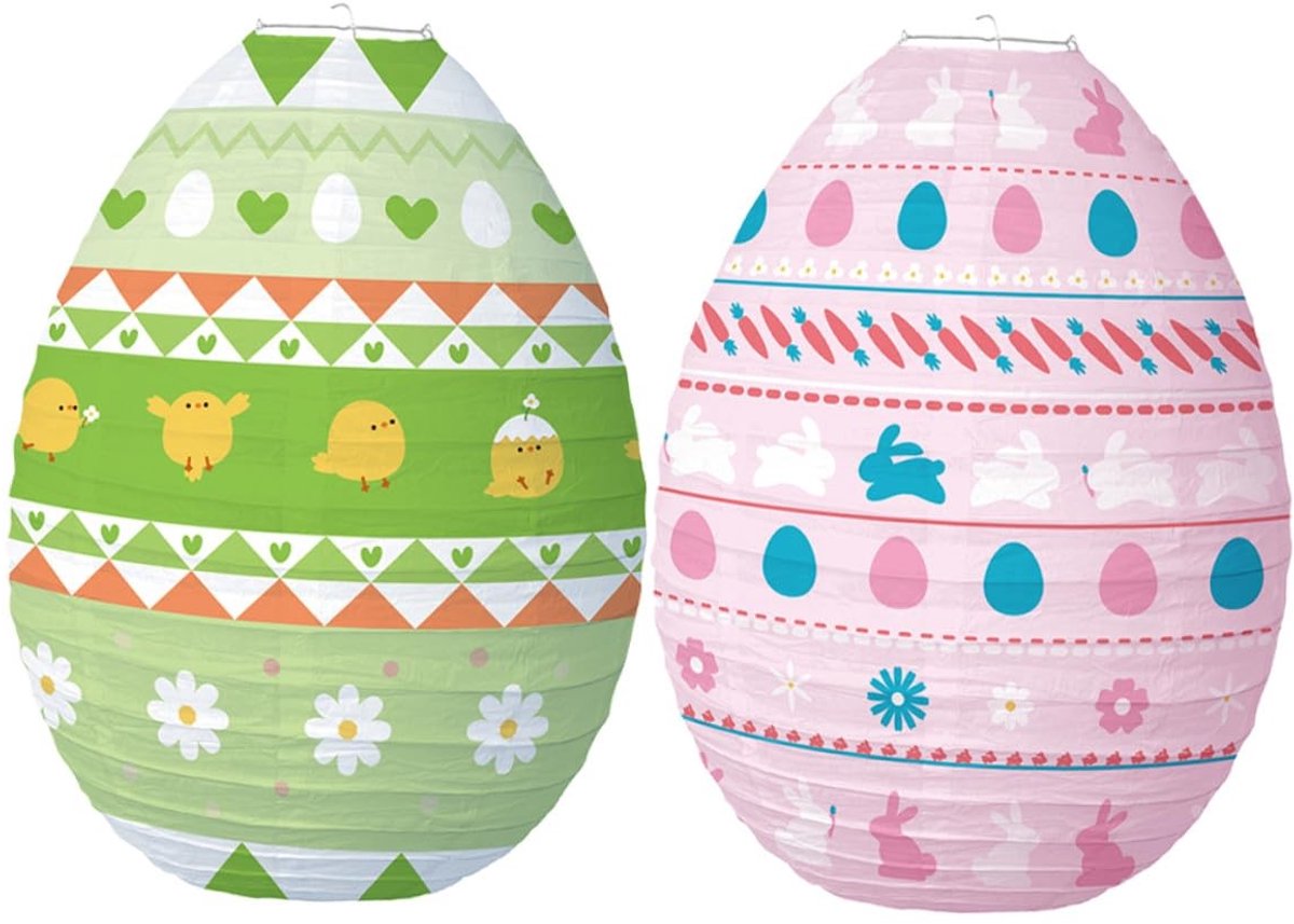 Dailygoods- Paaseieren Lantaarns 2 Stuks - Papieren Lantaarn - Decoratie Paasfeest - Hangende Eieren - Vrolijke Sfeer - Perfect Formaat