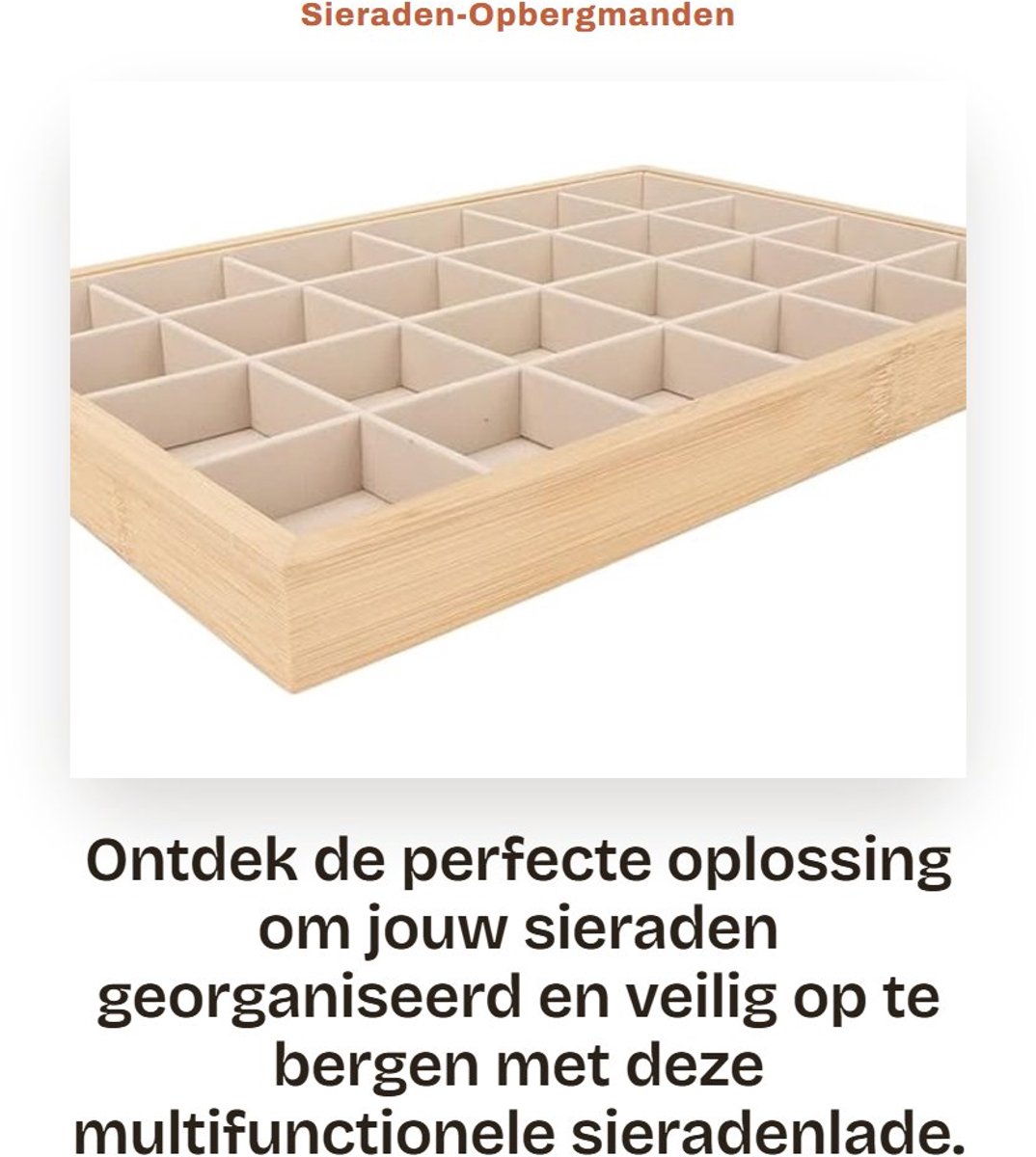 Dailygoods- Sieradenlade Multifunctioneel 24 Rasters - Sieradenopberger - Stapelbare Sieraden-Displaytray - Opbergmand - Ritsen - Beige