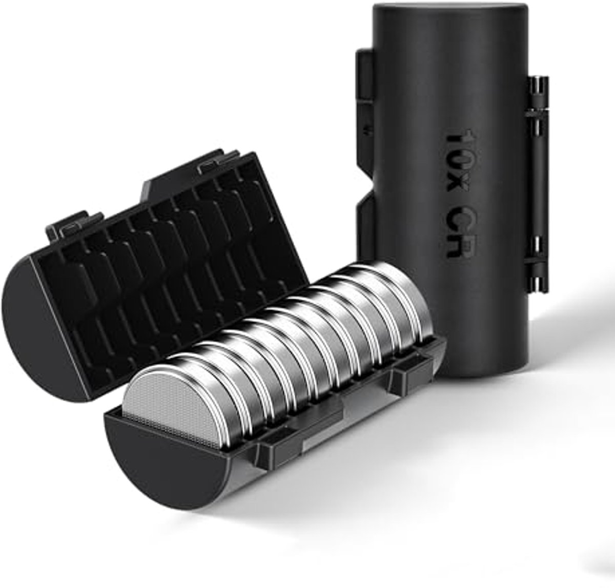 Batterij Organizer - Opbergdoos Knoopcel - Batterijen Opbergen - 10 Sleuven - 2 Stuks - Zwart