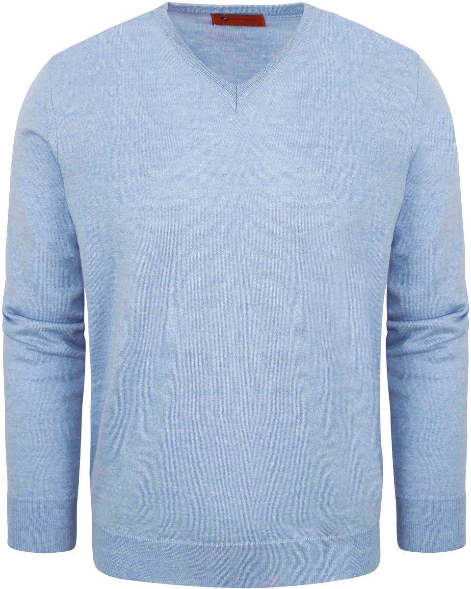 Suitable Pullover V-Hals Wol Lichtblauw - Maat XL - Heren
