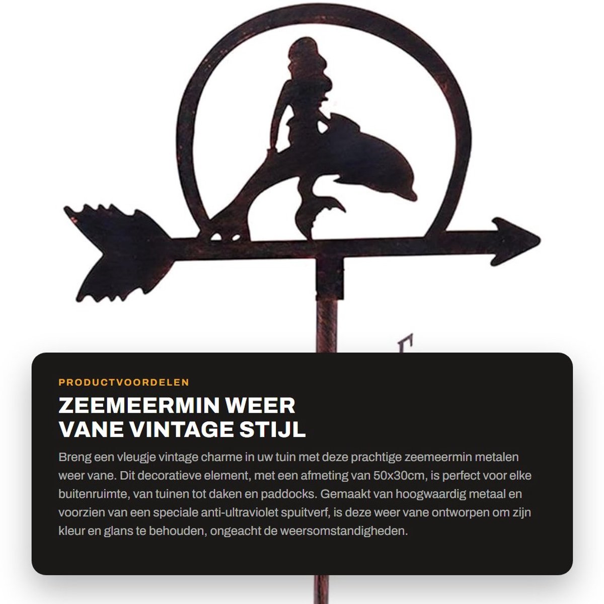 Dailygoods- Weervaan Vintage Stijl - Metalen Windwijzer - 50x30cm - Roestvrij staal - Weerhaak - Tuin Decoratie