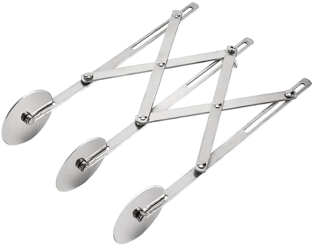 Dailygoods- Gebakjessnijder 3-wielig - Telescopische Pizzasnijder - Multi-ronde Bakdeegverdeler - Roller voor Pizza/Brood - Scherpe Snijkant