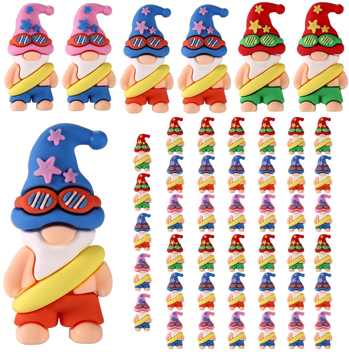 Dailygoods- Strandkabouterbeeldjes 48 Stuks - PVC Mini Kabouter Beeldjes - Veelkleurig Tuindecoratie - Schattig Dwergje - Decoratie voor Buiten - Afmetingen 4x2x1,7 cm