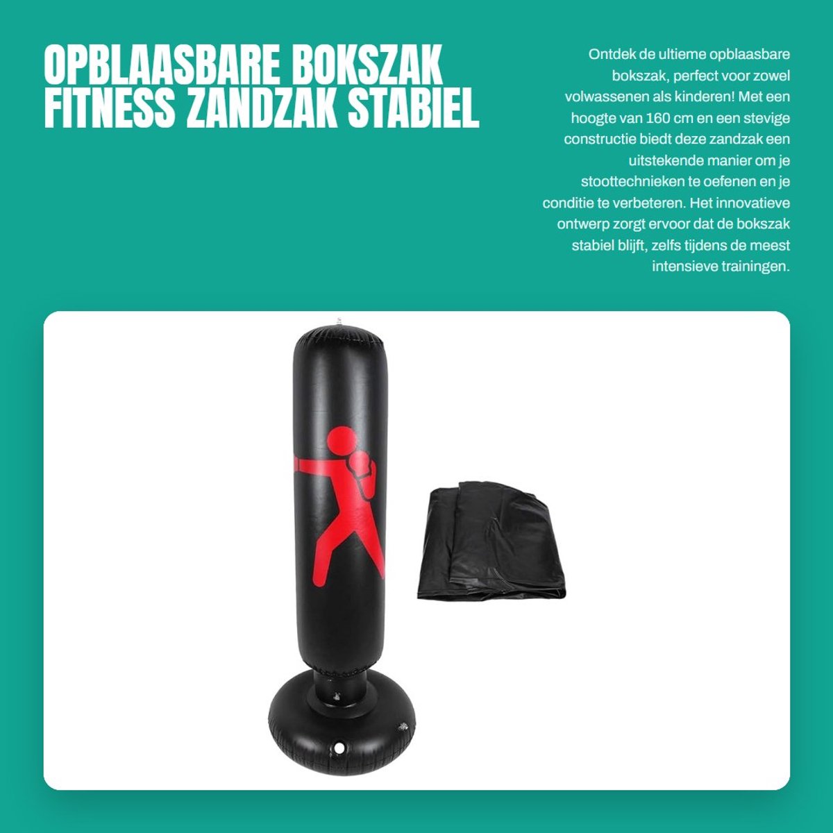 Dailygoods- Opblaasbare Bokszak 160cm Hoog - Verdikte Basis 65cm - Vrijstaand - Fitness Hit Zandzak - Stabiel en Schokbestendig - Gemakkelijk Op te Blazen