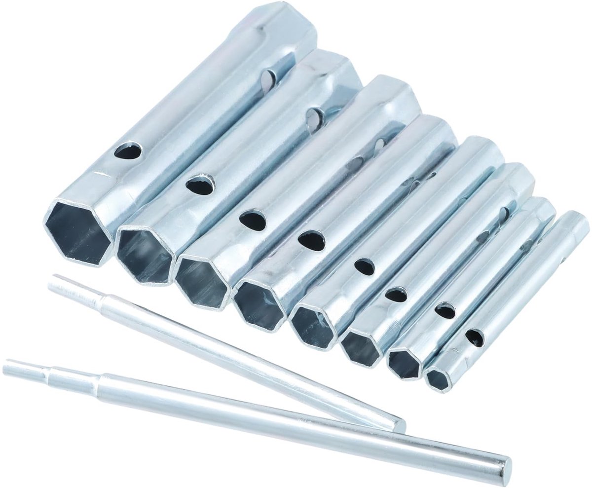 Dailygoods- Buissleutelset 8 stuks - Corrosiebestendig - Dubbel uiteinde - Lange bereik - Verzinkt staal - Ideaal voor sanitairgebruik - Steeksleutel