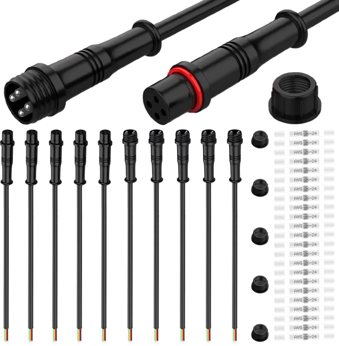 Dailygoods - Set van 5 Waterdichte 4-polige LED-Connectorkabels