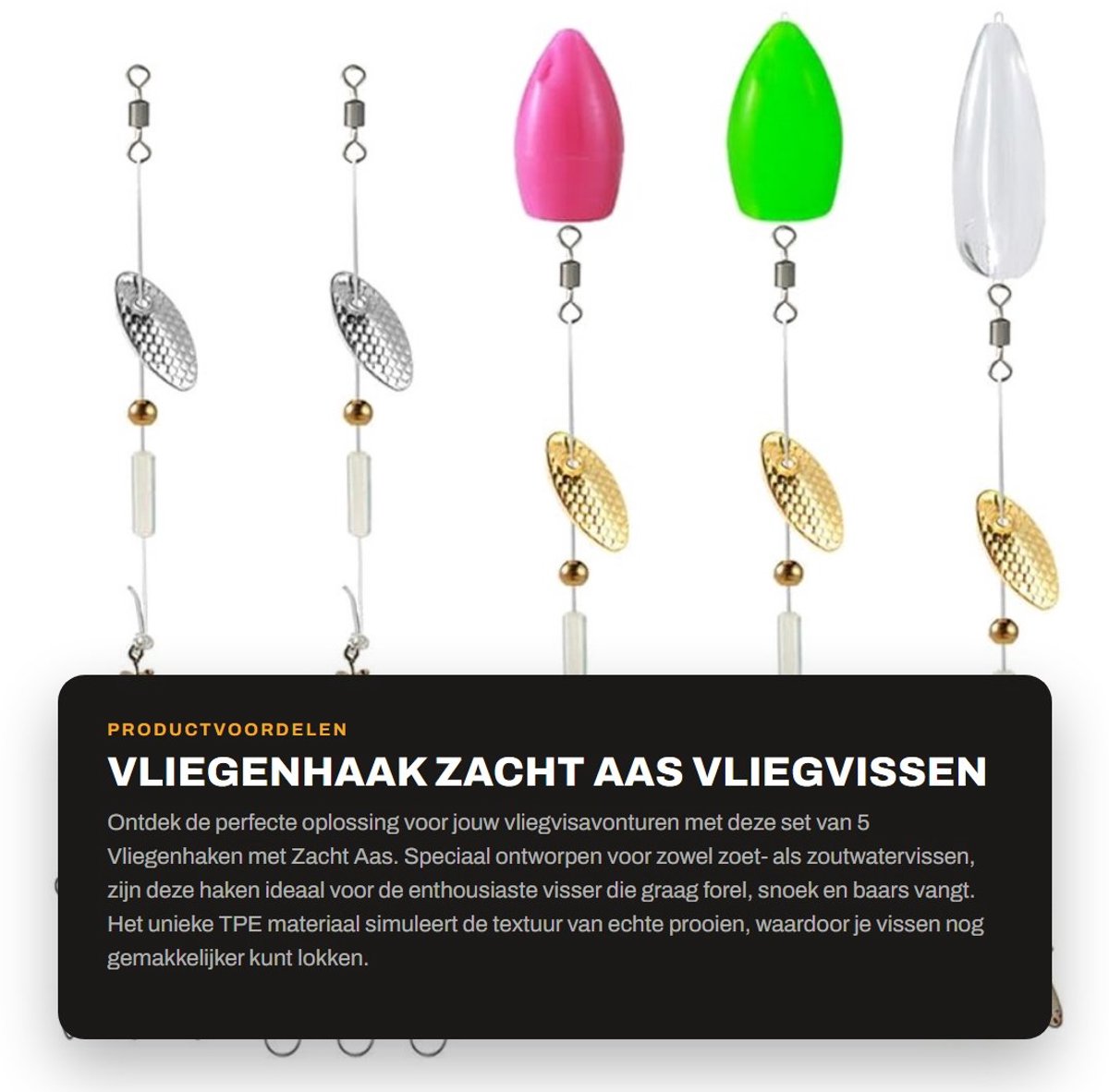 Dailygoods- Vliegenhaak 5 Stuks - Vliegvissen Materiaal - TPE Aas - Messing Spinnerblad - Handgebonden - Elastisch en Scheurvast