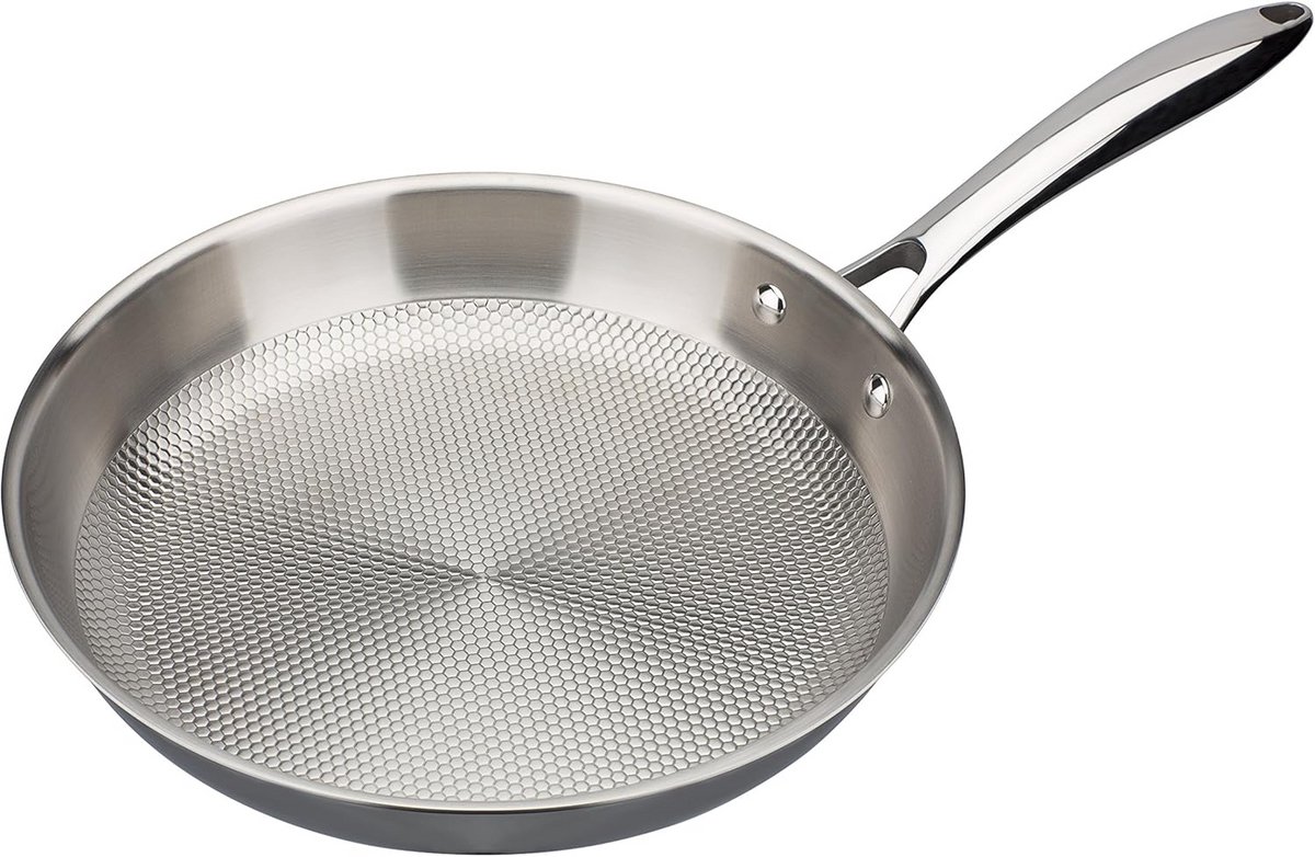 Braadpan met deksel Gietijzeren pan Langzaam garen Honingraatbodem 28 cm Zilver