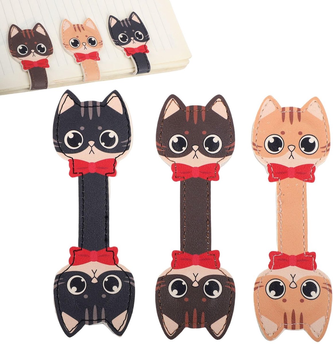 Dailygoods- Magnetische Boekenlegger - 3 Stuks - Kat - PU Leer - Duurzaam - Vouwbaar - Leuke Cadeaus voor Boekliefhebbers