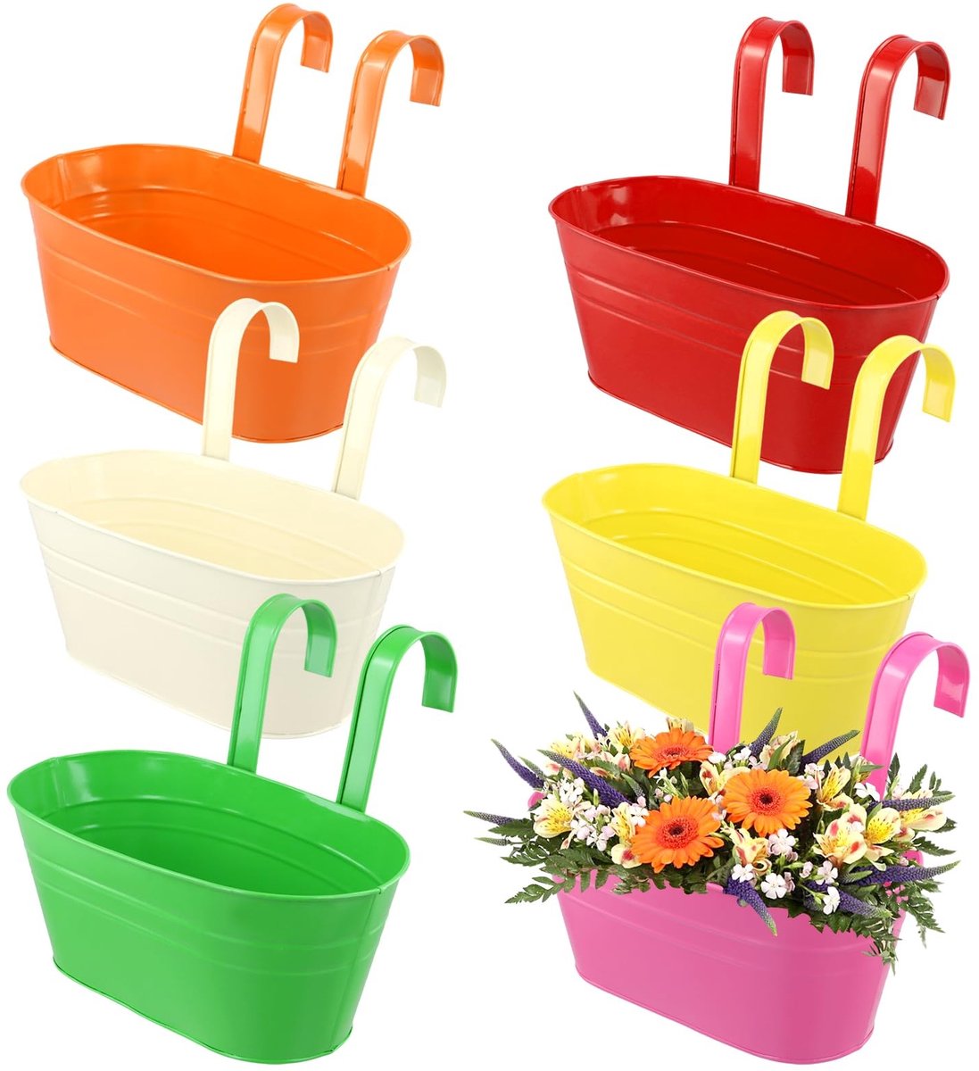 Dailygoods- Hangpot Set van 6 - Met Afvoergat - Voor Binnen/Buiten - Met Verwijderbare Handvatten - Lichtgewicht - 10,6 x 5,5 inch - Bloempot