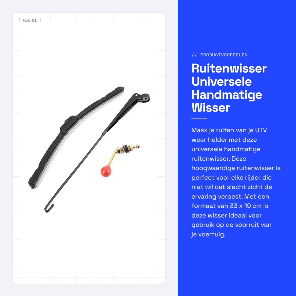 Dailygoods- Ruitenwisserbladenset - Universele Handmatige Ruitenwisser - Geschikt voor UTV - Hoogwaardige Materialen - Zwart - Afmeting 33x19 cm