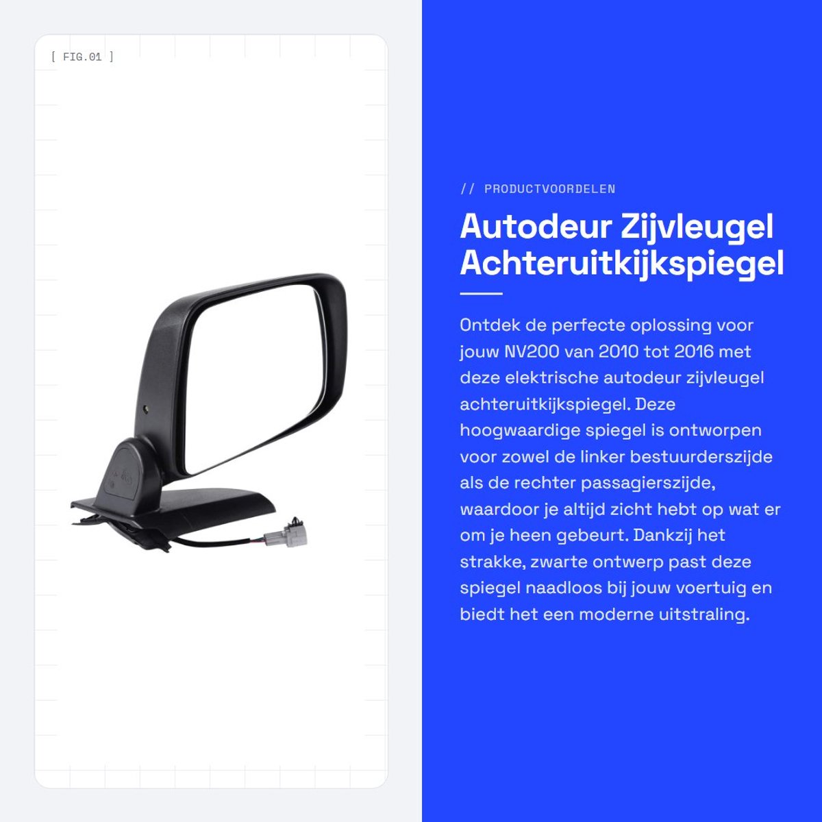 Dailygoods - Autodeur Zijvleugel Achteruitkijkspiegel - Elektrisch - Eenvoudige Installatie - Zwart - NV200 2010-2016 - Links en Rechts - Compleet